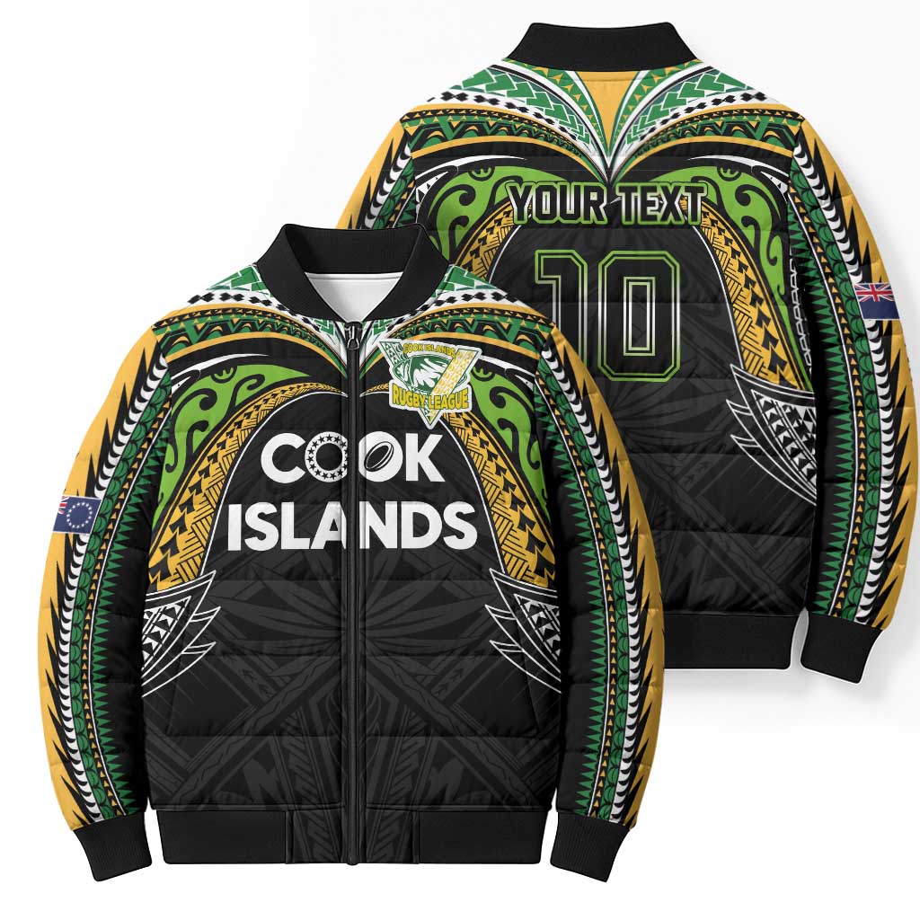 Custom Cook Islands Rugby League Bomber Puffer Jacket Tatau Tribal Motifs-Black Color LT03 - Polynesian Pride