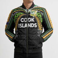Custom Cook Islands Rugby League Bomber Puffer Jacket Tatau Tribal Motifs-Black Color LT03 - Polynesian Pride