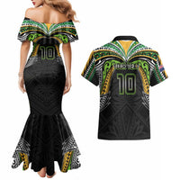 Custom Cook Islands Rugby League Couples Matching Mermaid Dress and Hawaiian Shirt Tatau Tribal Motifs-Black Color LT03 - Polynesian Pride