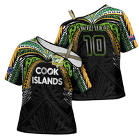 Custom Cook Islands Rugby League Cross Shoulder Shirt Tatau Tribal Motifs-Black Color - Polynesian Pride