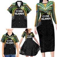 Custom Cook Islands Rugby League Family Matching Long Sleeve Bodycon Dress and Hawaiian Shirt Tatau Tribal Motifs-Black Color LT03 - Polynesian Pride