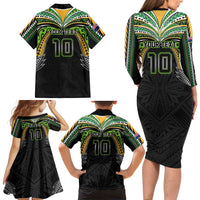 Custom Cook Islands Rugby League Family Matching Long Sleeve Bodycon Dress and Hawaiian Shirt Tatau Tribal Motifs-Black Color LT03 - Polynesian Pride
