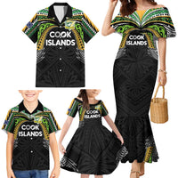 Custom Cook Islands Rugby League Family Matching Mermaid Dress and Hawaiian Shirt Tatau Tribal Motifs-Black Color LT03 - Polynesian Pride