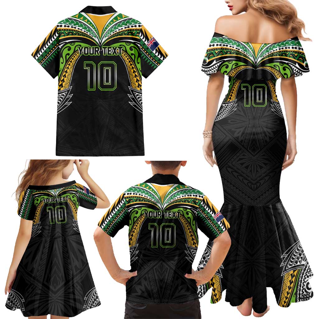 Custom Cook Islands Rugby League Family Matching Mermaid Dress and Hawaiian Shirt Tatau Tribal Motifs-Black Color LT03 - Polynesian Pride