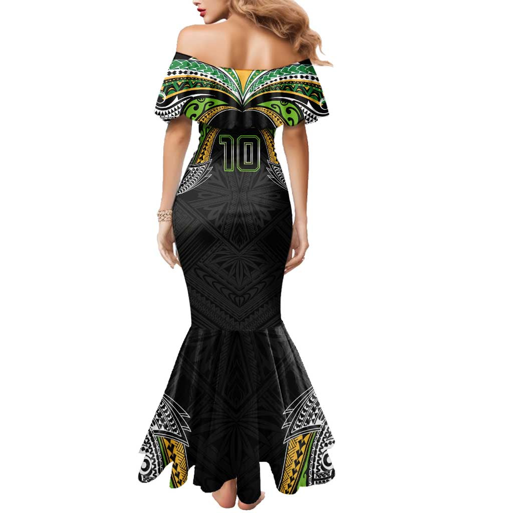 Custom Cook Islands Rugby League Family Matching Mermaid Dress and Hawaiian Shirt Tatau Tribal Motifs-Black Color LT03 - Polynesian Pride