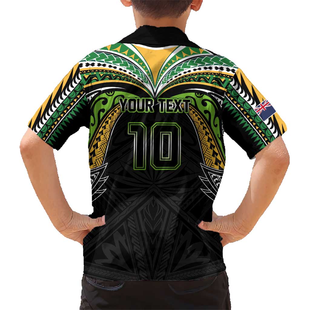 Custom Cook Islands Rugby League Family Matching Off The Shoulder Long Sleeve Dress and Hawaiian Shirt Tatau Tribal Motifs-Black Color LT03 - Polynesian Pride