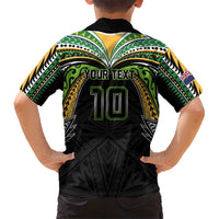 Custom Cook Islands Rugby League Family Matching Off Shoulder Maxi Dress and Hawaiian Shirt Tatau Tribal Motifs-Black Color LT03 - Polynesian Pride
