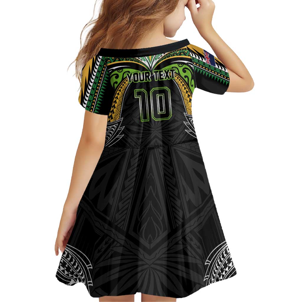 Custom Cook Islands Rugby League Family Matching Off Shoulder Maxi Dress and Hawaiian Shirt Tatau Tribal Motifs-Black Color LT03 - Polynesian Pride