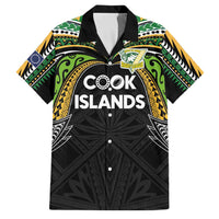 Custom Cook Islands Rugby League Family Matching Off Shoulder Maxi Dress and Hawaiian Shirt Tatau Tribal Motifs-Black Color LT03 Dad's Shirt - Short Sleeve Black - Polynesian Pride