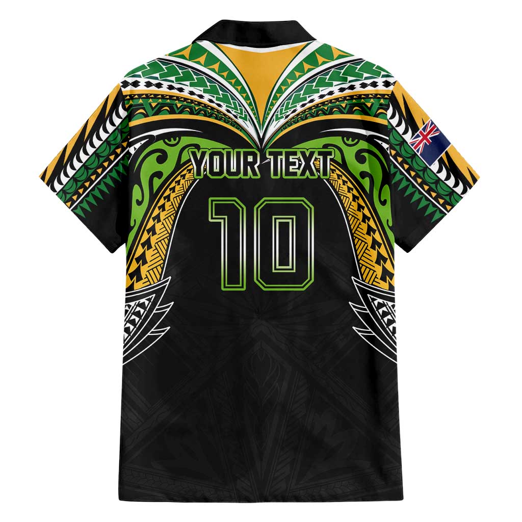 Custom Cook Islands Rugby League Family Matching Off Shoulder Maxi Dress and Hawaiian Shirt Tatau Tribal Motifs-Black Color LT03 - Polynesian Pride