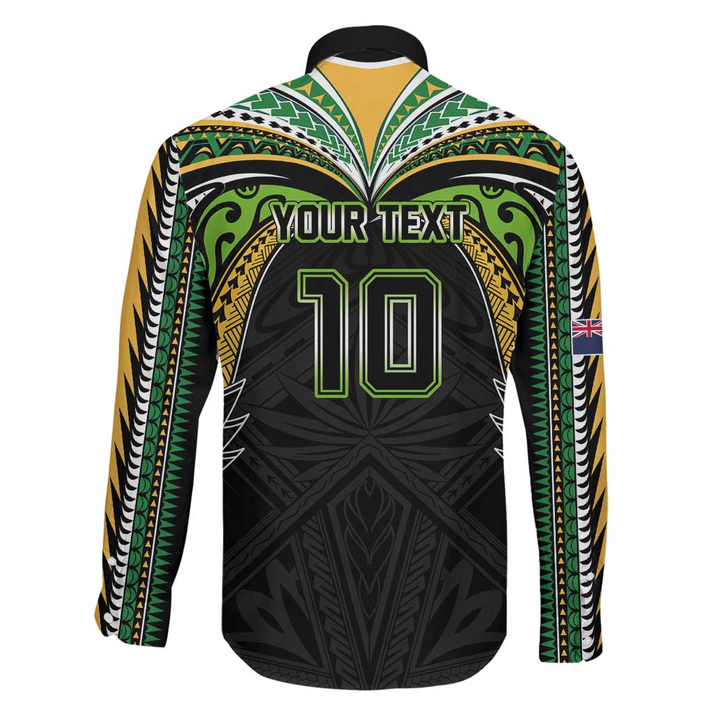 Custom Cook Islands Rugby League Family Matching Off Shoulder Maxi Dress and Hawaiian Shirt Tatau Tribal Motifs-Black Color LT03 - Polynesian Pride