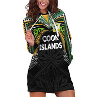 Custom Cook Islands Rugby League Hoodie Dress Tatau Tribal Motifs-Black Color - Polynesian Pride