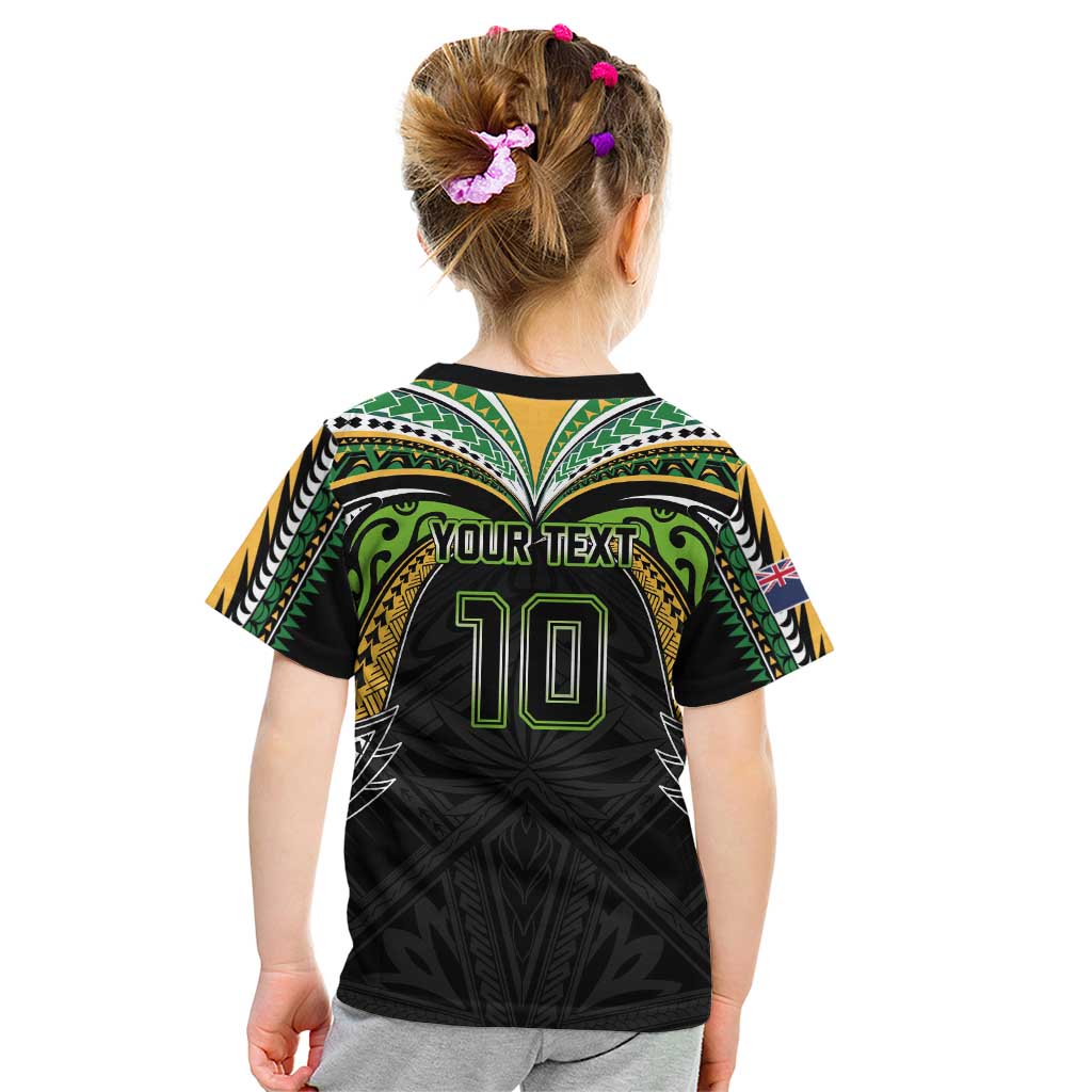 Custom Cook Islands Rugby League Kid T Shirt Tatau Tribal Motifs-Black Color - Polynesian Pride