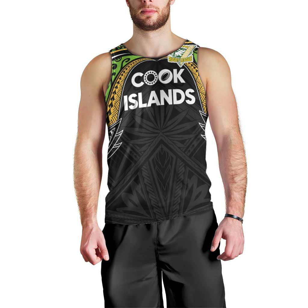 Custom Cook Islands Rugby League Men Tank Top Tatau Tribal Motifs-Black Color - Polynesian Pride