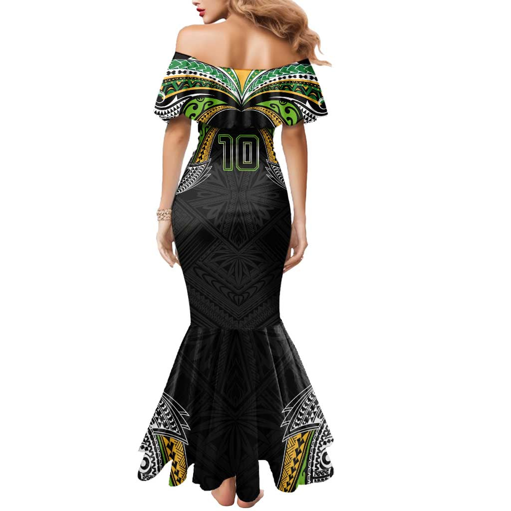 Custom Cook Islands Rugby League Mermaid Dress Tatau Tribal Motifs-Black Color - Polynesian Pride