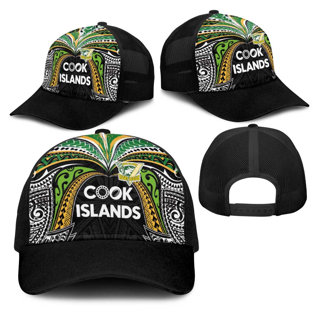 Cook Islands Rugby League Mesh Trucker Cap Tatau Tribal Motifs-Black Color - Polynesian Pride