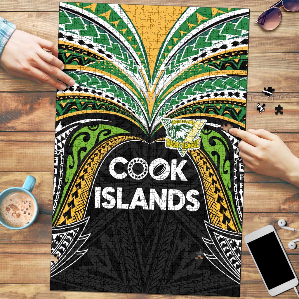 Cook Islands Rugby League Puzzle Tatau Tribal Motifs-Black Color LT03 Black - Polynesian Pride