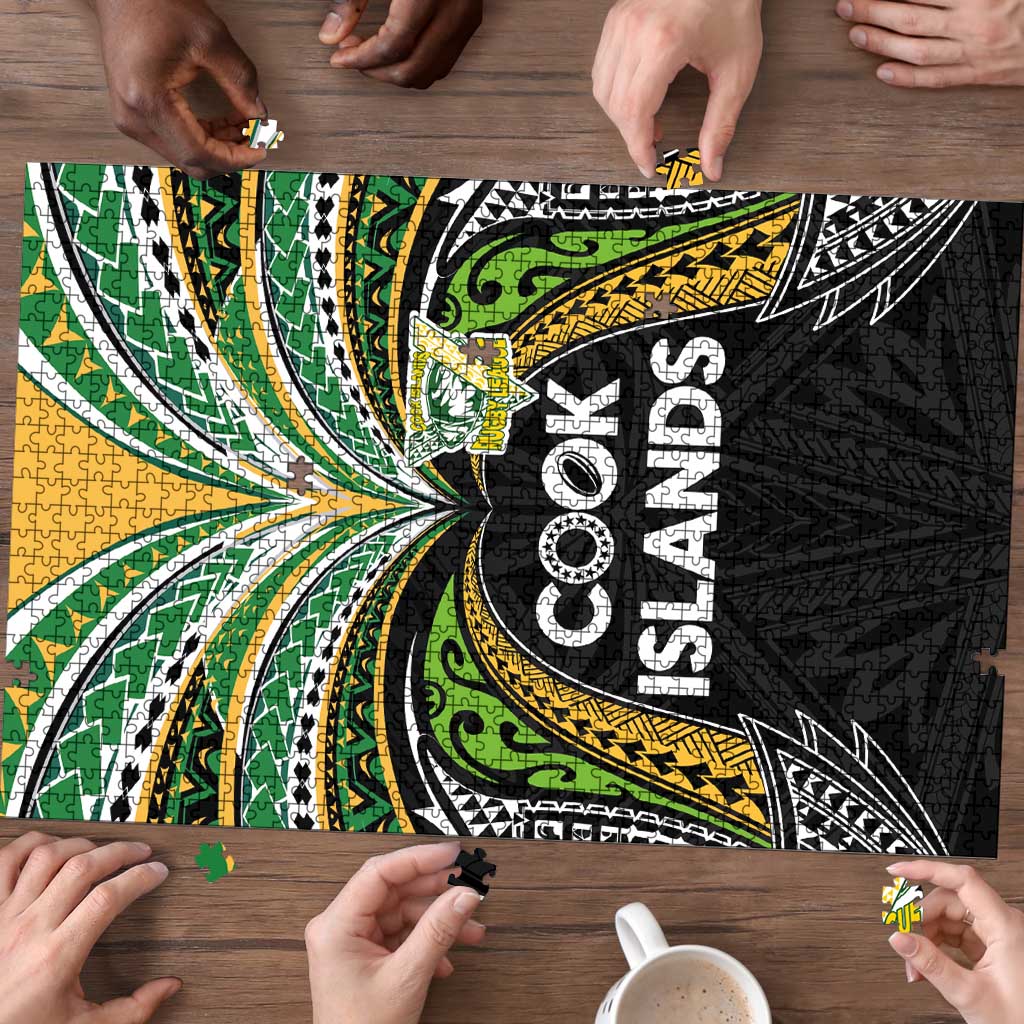 Cook Islands Rugby League Puzzle Tatau Tribal Motifs-Black Color LT03 - Polynesian Pride