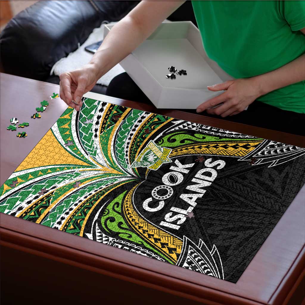 Cook Islands Rugby League Puzzle Tatau Tribal Motifs-Black Color LT03 - Polynesian Pride
