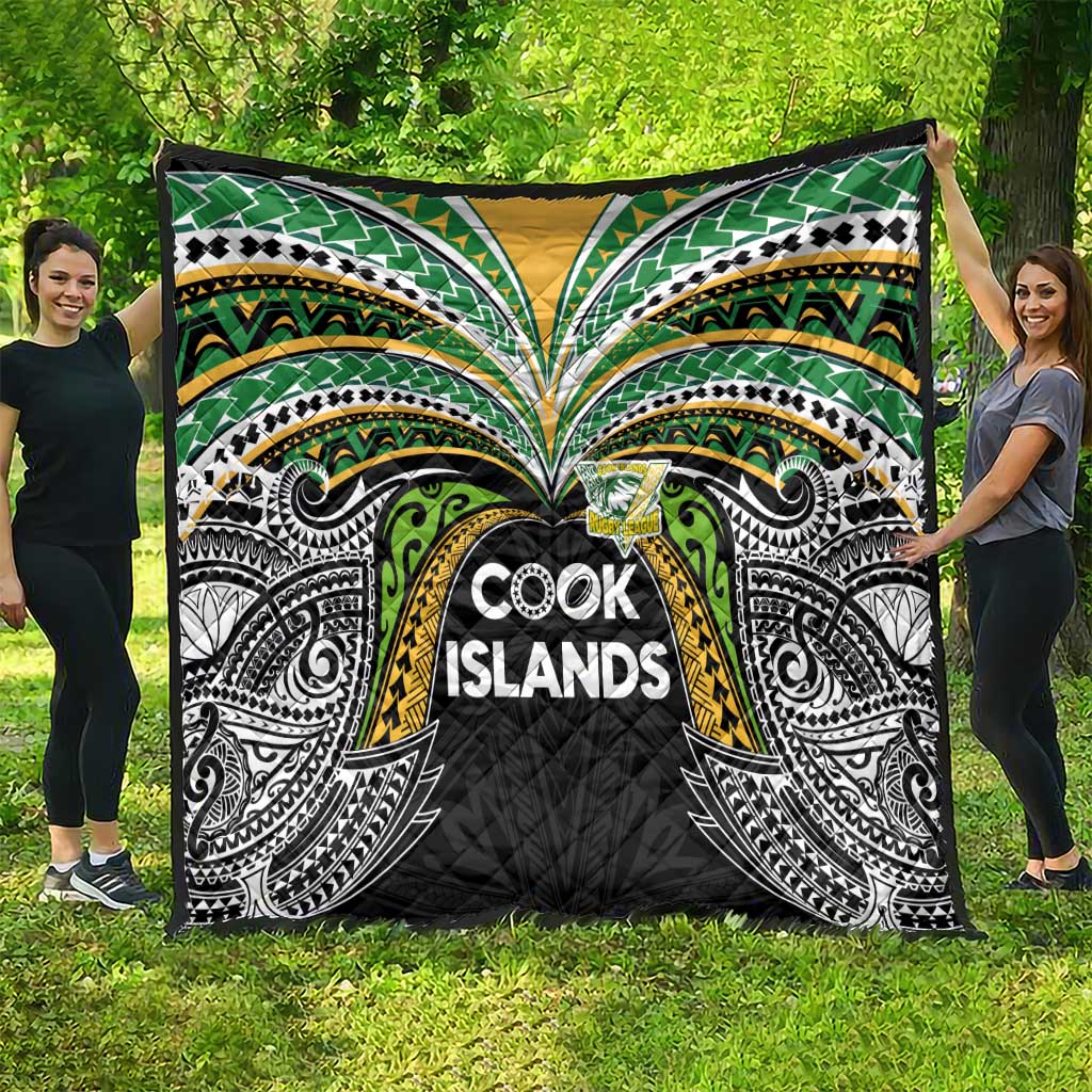 Cook Islands Rugby League Quilt Tatau Tribal Motifs-Black Color LT03 - Polynesian Pride