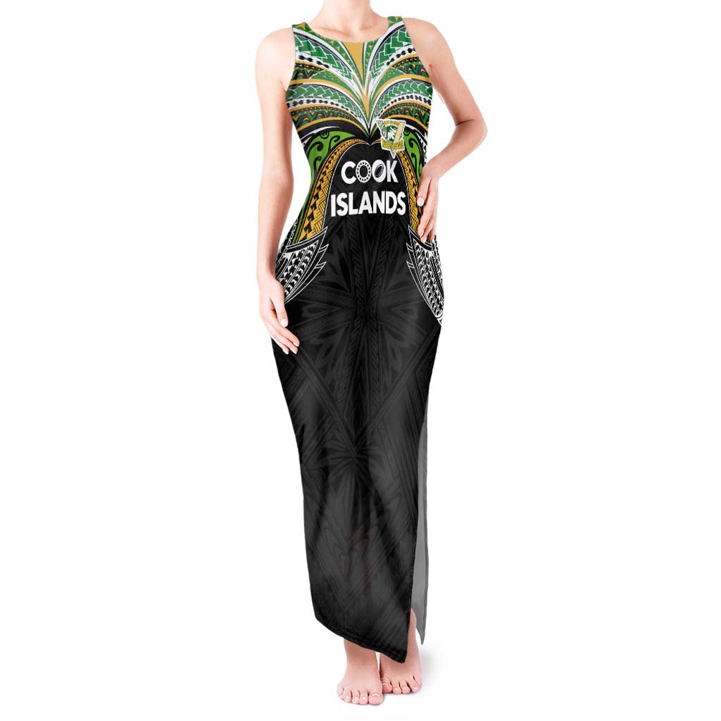 Custom Cook Islands Rugby League Tank Maxi Dress Tatau Tribal Motifs-Black Color - Polynesian Pride