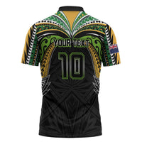 Custom Cook Islands Rugby League Zipper Polo Shirt Tatau Tribal Motifs-Black Color - Polynesian Pride