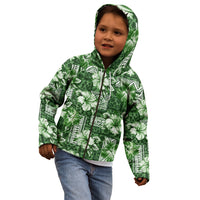 Hawaiian Quilt Pattern Kid Hoodie Hibiscus and Tribal Element Vintage Green Vibe LT03 - Polynesian Pride