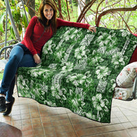 Hawaiian Quilt Pattern Quilt Hibiscus and Tribal Element Vintage Green Vibe LT03 - Polynesian Pride