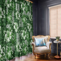 Hawaiian Quilt Pattern Window Curtain Hibiscus and Tribal Element Vintage Green Vibe LT03 - Polynesian Pride