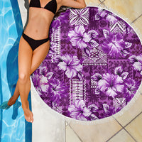 Hawaiian Quilt Pattern Beach Blanket Hibiscus and Tribal Element Vintage Purple Vibe LT03 - Polynesian Pride