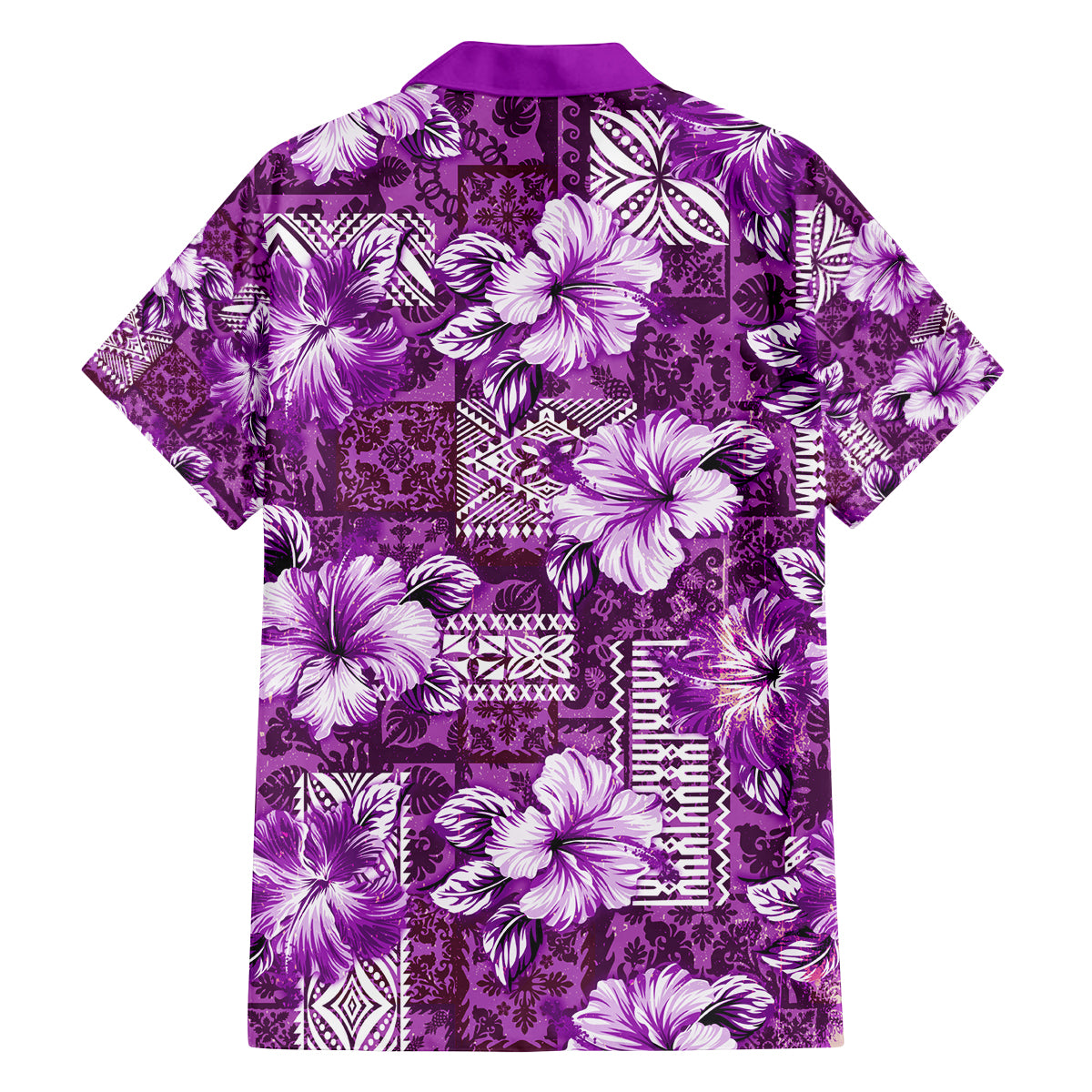 Hawaiian Quilt Pattern Family Matching Off Shoulder Long Sleeve Dress and Hawaiian Shirt Hibiscus and Tribal Element Vintage Purple Vibe LT03 - Polynesian Pride