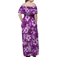 Hawaiian Quilt Pattern Family Matching Off Shoulder Maxi Dress and Hawaiian Shirt Hibiscus and Tribal Element Vintage Purple Vibe LT03 - Polynesian Pride