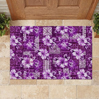 Hawaiian Quilt Pattern Rubber Doormat Hibiscus and Tribal Element Vintage Purple Vibe LT03 - Polynesian Pride