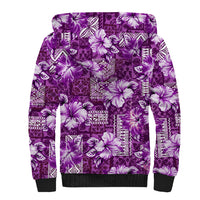 Hawaiian Quilt Pattern Sherpa Hoodie Hibiscus and Tribal Element Vintage Purple Vibe LT03 - Polynesian Pride