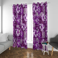 Hawaiian Quilt Pattern Window Curtain Hibiscus and Tribal Element Vintage Purple Vibe LT03 With Grommets Purple - Polynesian Pride