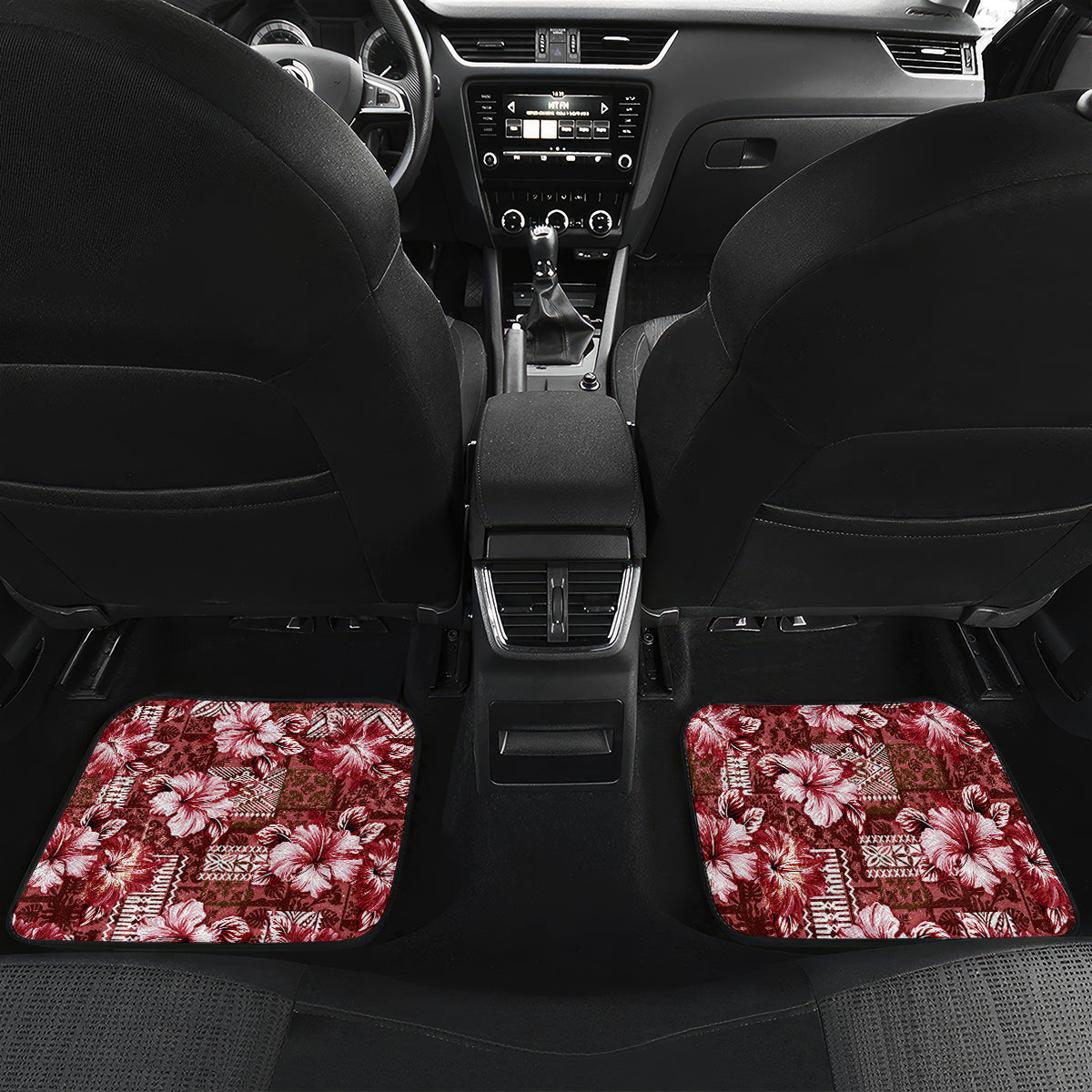 Hawaiian Quilt Pattern Car Mats Hibiscus and Tribal Element Vintage Red Vibe LT03 - Polynesian Pride