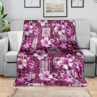Hawaiian Quilt Pattern Blanket Hibiscus and Tribal Element Vintage Pink Vibe LT03 - Polynesian Pride