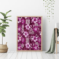 Hawaiian Quilt Pattern Canvas Wall Art Hibiscus and Tribal Element Vintage Pink Vibe LT03 - Polynesian Pride