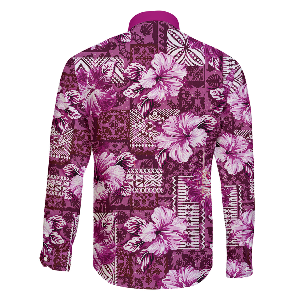 Hawaiian Quilt Pattern Family Matching Summer Maxi Dress and Hawaiian Shirt Hibiscus and Tribal Element Vintage Pink Vibe LT03 - Polynesian Pride