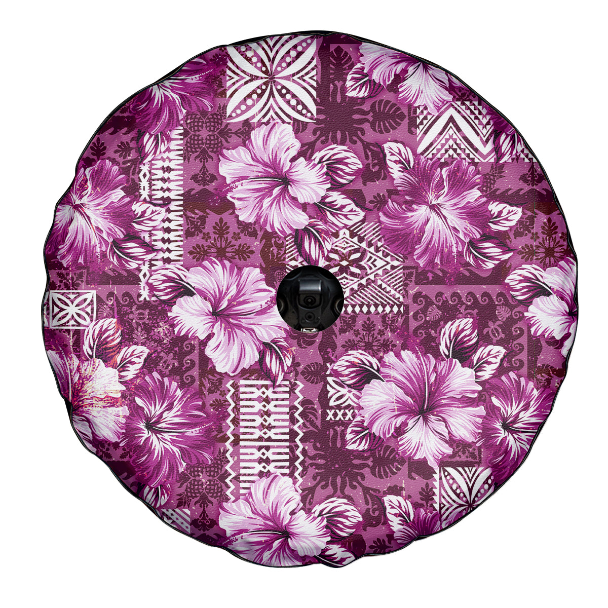 Hawaiian Quilt Pattern Spare Tire Cover Hibiscus and Tribal Element Vintage Pink Vibe LT03 - Polynesian Pride