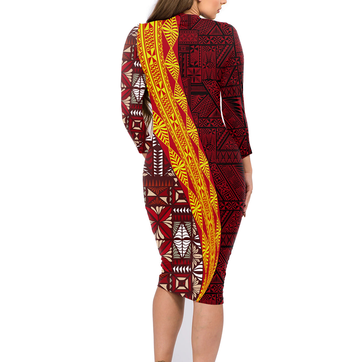 Tonga Feletoa Kupesi Fakatonga Family Matching Long Sleeve Bodycon Dress and Hawaiian Shirt LT03 - Polynesian Pride