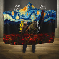 New Zealand and Australia ANZAC Day Hooded Blanket Kiwi Bird and Kangaroo Soldier Starry Night Style LT03 One Size Black - Polynesian Pride