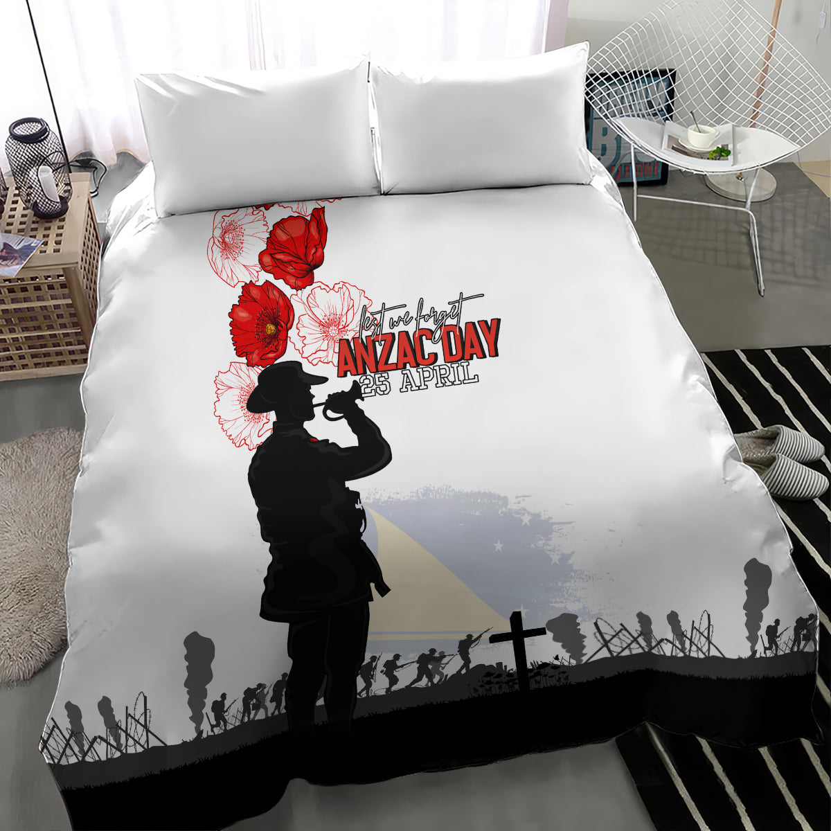 Tokelau ANZAC Day Bedding Set Lest We Forget Red Poppy Flowers and Soldier LT03 - Polynesian Pride