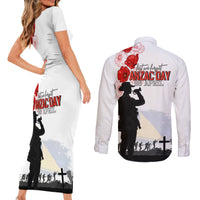 Tokelau ANZAC Day Couples Matching Short Sleeve Bodycon Dress and Long Sleeve Button Shirt Lest We Forget Red Poppy Flowers and Soldier LT03 - Polynesian Pride