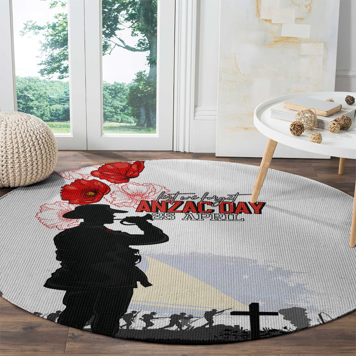 Tokelau ANZAC Day Round Carpet Lest We Forget Red Poppy Flowers and Soldier LT03 - Polynesian Pride