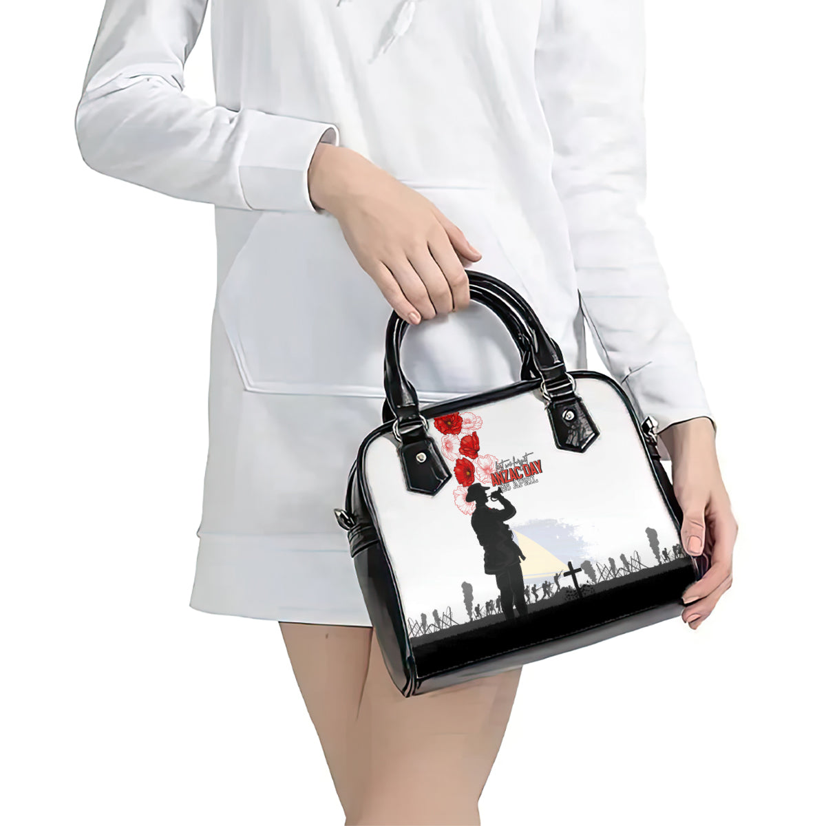 Tokelau ANZAC Day Shoulder Handbag Lest We Forget Red Poppy Flowers and Soldier LT03 - Polynesian Pride