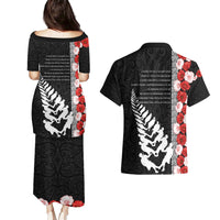 New Zealand ANZAC Day Couples Matching Puletasi and Hawaiian Shirt Soldier Silver Fern with Red Poppies Flower Maori Style LT03 - Polynesian Pride