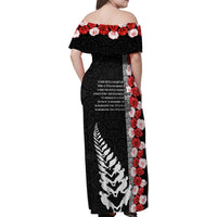 New Zealand ANZAC Day Family Matching Off Shoulder Maxi Dress and Hawaiian Shirt Soldier Silver Fern with Red Poppies Flower Maori Style LT03 - Polynesian Pride