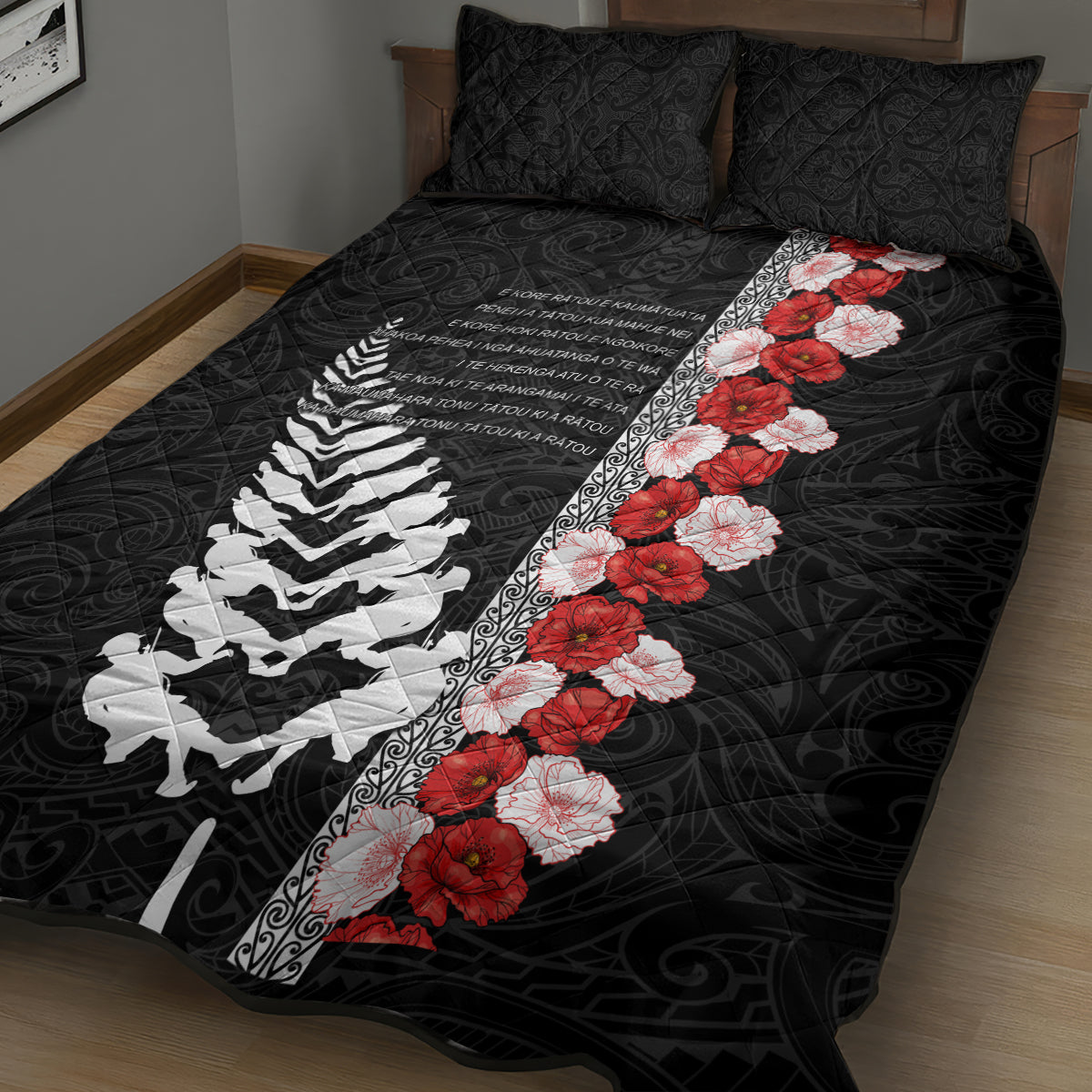 New Zealand ANZAC Day Quilt Bed Set Soldier Silver Fern with Red Poppies Flower Maori Style LT03 - Polynesian Pride