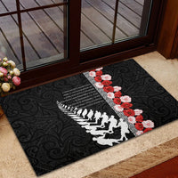 New Zealand ANZAC Day Rubber Doormat Soldier Silver Fern with Red Poppies Flower Maori Style LT03 - Polynesian Pride